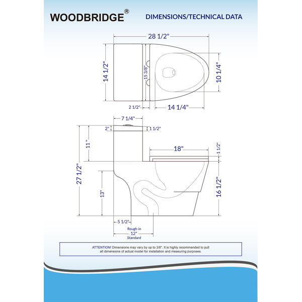 WoodBridge DualFlush Elongated OnePiece Toilet (Seat Included